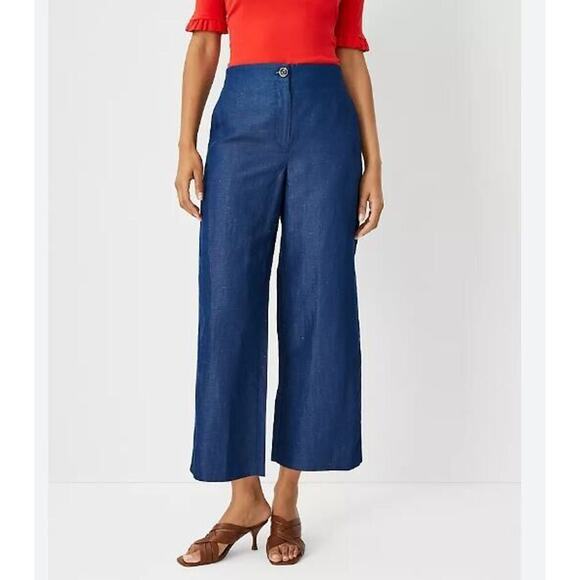 Ann Taylor Size 6 Blue Chambray Wide Leg Crop Cropped High Rise Pants NEW - Picture 2 of 8